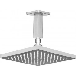 Κεφαλή ντους οροφής 30x30 από ABS 1 ροής με βραχίονα 10cm, inox finish, χρώμα: Χρωμέ επιφάνεια: Βουρτσισμένη Κεφαλές ντους