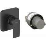Shower tap Wall-mounted concealed - complete set 1 way material: Brass mixer With plate without hand shower, hose and holder, color: Black surface: Matt Wall-mounted - external part Shower tap Wall-mounted concealed - complete set 1 way material: Brass mixer With plate without hand shower, hose and holder, color: Black surface: Matt Wall-mounted - external part