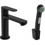 Wash basin tap Deck-mounted material: Brass with hand shower Without waste Μ size, color: Black surface: Matt Deck-mounted