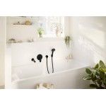 Shower tap Wall-mounted external part 2 way material: Brass mixer With plate without hand shower, hose and holder, color: Black surface: Matt Wall-mounted - external part Shower tap Wall-mounted external part 2 way material: Brass mixer With plate without hand shower, hose and holder, color: Black surface: Matt Wall-mounted - external part
