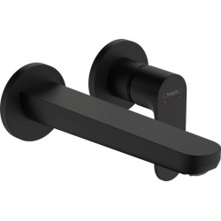 Wash basin tap Wall-mounted - external part 2 holes mixer With non-closing waste set, color: Black 20cm, material: Brass surface: Matt