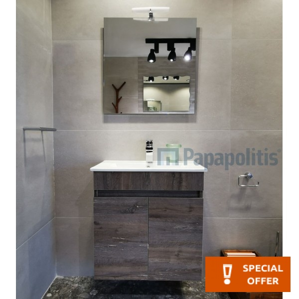 Bathroom furniture set with washbasin 59x60x35 material: Wood composite wall mounted, color: Wood Grey