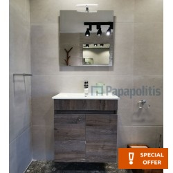 Έπιπλο μπάνιου κομπλέ με νιπτήρα, 59x60x35 από ξύλο συνθετικό επίτοιχου τύπου με καθρέφτη & φωτιστικό, χρώμα 568, χρώμα: Ξύλο Γκρι Έπιπλα μπάνιου κομπλέ