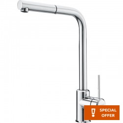 Kitchen tap Deck-mounted material: Brass with shower, color: Chrome surface: Glossy Deck-mounted
