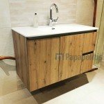 Furniture base with washbasin 90x45x60 material: Wood composite 1 basin wall mounted, color: Walnut wood Cabinets with wash basin
