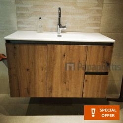 Furniture base with washbasin 90x45x60 material: Wood composite 1 basin wall mounted, color: Walnut wood