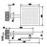 Shower head Wall-mounted 30x30 material: Brass, style: 1 spray & shower arm, color: Chrome surface: Glossy Overhead showers