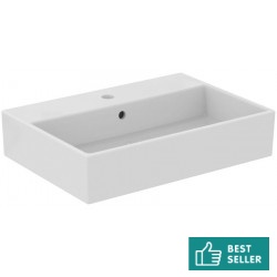 Νιπτήρας επίτοιχος 60x42x13 με 1 γούρνα με οπή στη μέση με υπερχείλιση / χωρίς κολώνα από πορσελάνη, χρώμα: Λευκό επιφάνεια: Γυαλιστερή Επίτοιχοι