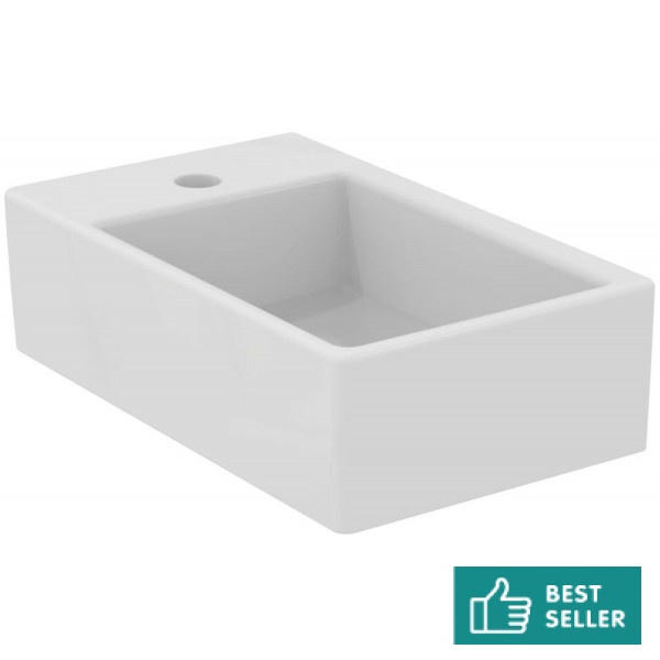Washbasin Wall-mounted 45x27x13 no pedestal / Without overflow With 1 bowl With hole on the left material: Porcelain, color: White surface: Glossy Wall-mounted Washbasin Wall-mounted 45x27x13 no pedestal / Without overflow With 1 bowl With hole on the left material: Porcelain, color: White surface: Glossy Wall-mounted
