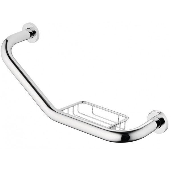 Λαβή επίτοιχη 42cm από ορείχαλκο με γωνία, με σαπουνοθήκη, χρώμα: Χρωμέ επιφάνεια: Γυαλιστερή Λαβές μπάνιου