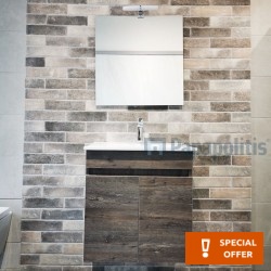 Έπιπλο μπάνιου κομπλέ με νιπτήρα, 59x39x50 από ξύλο συνθετικό επίτοιχου τύπου με καθρέπτη 60x61,5 & φωτιστικό, χρώμα 568, χρώμα: Ξύλο Καστανιά Έπιπλα μπάνιου κομπλέ