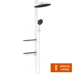 Shower slider rail with head material: Brass Without diverter, color: White surface: Matt Shower rails with head