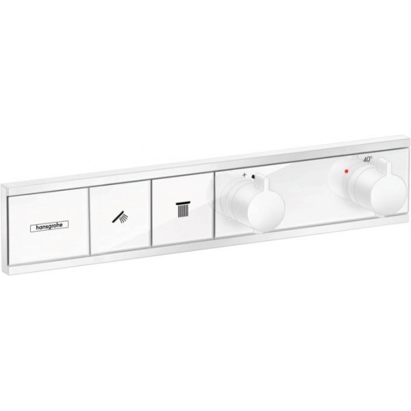 Shower tap Wall-mounted external part 2 way material: Brass thermostatic With plate with separate exits without hand shower, hose and holder, color: White surface: Glossy Wall-mounted - external part Shower tap Wall-mounted external part 2 way material: Brass thermostatic With plate with separate exits without hand shower, hose and holder, color: White surface: Glossy Wall-mounted - external part