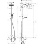 Bathtub tap with showerpipe and overhead shower Wall-mounted material: Brass thermostatic, color: Chrome surface: Glossy Wall-mounted exposed with showerpipe and overhead shower