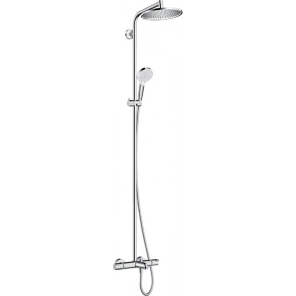 Bathtub tap with showerpipe and overhead shower Wall-mounted material: Brass thermostatic, color: Chrome surface: Glossy Wall-mounted exposed with showerpipe and overhead shower Bathtub tap with showerpipe and overhead shower Wall-mounted material: Brass thermostatic, color: Chrome surface: Glossy Wall-mounted exposed with showerpipe and overhead shower