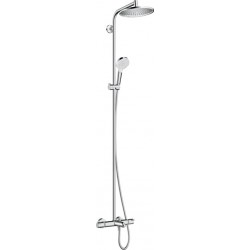 Bathtub tap with showerpipe and overhead shower Wall-mounted material: Brass thermostatic, color: Chrome surface: Glossy