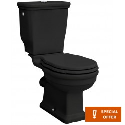 Floor standing close-coupled toilet & flushing cistern & toilet seat soft closing, style: Sandwich Simple vertical outlet with rim 71x36 surface: Matt, color: Black Floor standing close-coupled