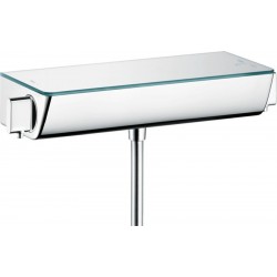 Shower tap Wall-mounted exposed material: Brass thermostatic with shelf without hand shower, hose and holder, color: Chrome surface: Glossy