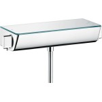 Shower tap Wall-mounted exposed material: Brass thermostatic with shelf without hand shower, hose and holder, color: Chrome surface: Glossy Wall-mouned exposed