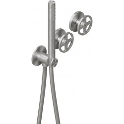 Μπαταρία ντουζιέρας εντοιχιζόμενη εξωτερικό μέρος 2 εξόδων 3 οπών αναμεικτική από inox με τηλέφωνο, σπιράλ, στήριγμα AISI 316, χρώμα: Χρωμέ επιφάνεια: Βουρτσισμένη Εντοιχιζόμενες εξωτερικό μέρος