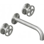 Wash basin tap Wall-mounted - external part 3 holes dual-level Without waste, color: Chrome AISI 316 material: Inox surface: Brushed Wall-mounted - external part