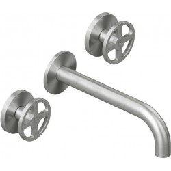 Wash basin tap Wall-mounted - external part 3 holes dual-level Without waste, color: Chrome AISI 316 material: Inox surface: Brushed Wall-mounted - external part