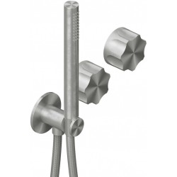 Shower tap Wall-mounted external part 1 way 3 holes material: Inox mixer with hand shower, hose and holder AISI 316, color: Chrome surface: Brushed Wall-mounted - external part