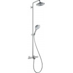 Bathtub tap with showerpipe and overhead shower Wall-mounted material: Brass thermostatic, color: Chrome surface: Glossy Wall-mounted exposed with showerpipe and overhead shower