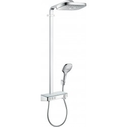 Shower tap with showerpipe and overhead shower Wall-mounted material: Brass thermostatic, color: Chrome surface: Glossy Wall-mounted exposed with showerpipe and overhead shower