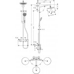 Shower tap with showerpipe and overhead shower Wall-mounted material: Brass thermostatic, color: Chrome surface: Glossy Wall-mounted exposed with showerpipe and overhead shower