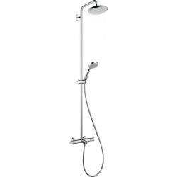 Bathtub tap with showerpipe and overhead shower Wall-mounted material: Brass thermostatic, color: Chrome surface: Glossy