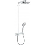 Shower tap with showerpipe and overhead shower Wall-mounted material: Brass thermostatic, color: Chrome surface: Glossy Shower tap with showerpipe and overhead shower Wall-mounted material: Brass thermostatic, color: Chrome surface: Glossy Wall-mounted exposed with showerpipe and overhead shower