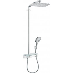 Shower tap with showerpipe and overhead shower Wall-mounted material: Brass thermostatic, color: Chrome surface: Glossy Wall-mounted exposed with showerpipe and overhead shower