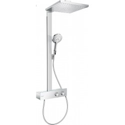 Shower tap with showerpipe and overhead shower Wall-mounted material: Brass thermostatic, color: Chrome surface: Glossy Wall-mounted exposed with showerpipe and overhead shower