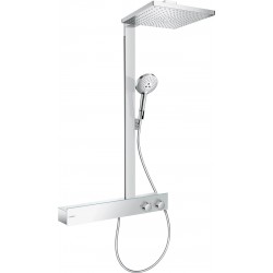 Shower tap with showerpipe and overhead shower Wall-mounted material: Brass thermostatic, color: Chrome surface: Glossy Wall-mounted exposed with showerpipe and overhead shower