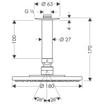 Κεφαλή ντους οροφής 18x18 από ορείχαλκο 1 ροής 180, με βραχίονα 10cm, χρώμα: Χρωμέ επιφάνεια: Γυαλιστερή Κεφαλές ντους