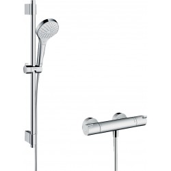 Shower tap Wall-mounted exposed material: Brass thermostatic with hand shower, hose and slider rail, color: Chrome surface: Glossy Wall-mouned exposed