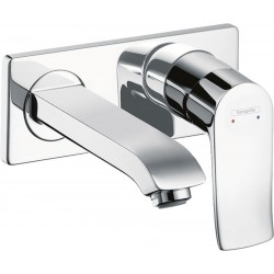 Wash basin tap Wall-mounted - external part mixer With non-closing waste set With plate, color: Chrome LowFlow 3,5 lt/min material: Brass surface: Glossy