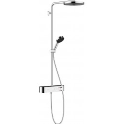 Shower tap with showerpipe and overhead shower Wall-mounted material: Brass thermostatic, color: Chrome surface: Glossy Wall-mounted exposed with showerpipe and overhead shower