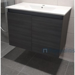 Furniture base with washbasin 80x43x60 material: Wood composite 1 basin wall mounted dark grey, color: Wood Grey Cabinets with wash basin