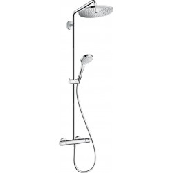 Shower tap with showerpipe and overhead shower Wall-mounted material: Brass thermostatic, color: Chrome surface: Glossy Wall-mounted exposed with showerpipe and overhead shower