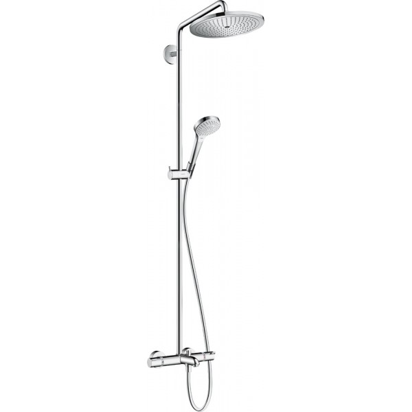 Bathtub tap with showerpipe and overhead shower Wall-mounted material: Brass thermostatic 280, color: Chrome surface: Glossy Wall-mounted exposed with showerpipe and overhead shower Bathtub tap with showerpipe and overhead shower Wall-mounted material: Brass thermostatic 280, color: Chrome surface: Glossy Wall-mounted exposed with showerpipe and overhead shower