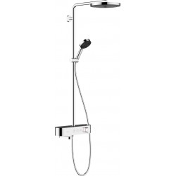 Bathtub tap with showerpipe and overhead shower Wall-mounted material: Brass thermostatic 260, ShowerTablet 400, color: Chrome surface: Glossy Wall-mounted exposed with showerpipe and overhead shower