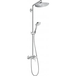 Shower tap with showerpipe and overhead shower Wall-mounted material: Brass mixer, color: Chrome surface: Glossy Wall-mounted exposed with showerpipe and overhead shower