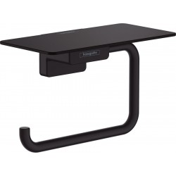Paper holder with shelf material: Brass, color: Black surface: Matt Toilet paper holders