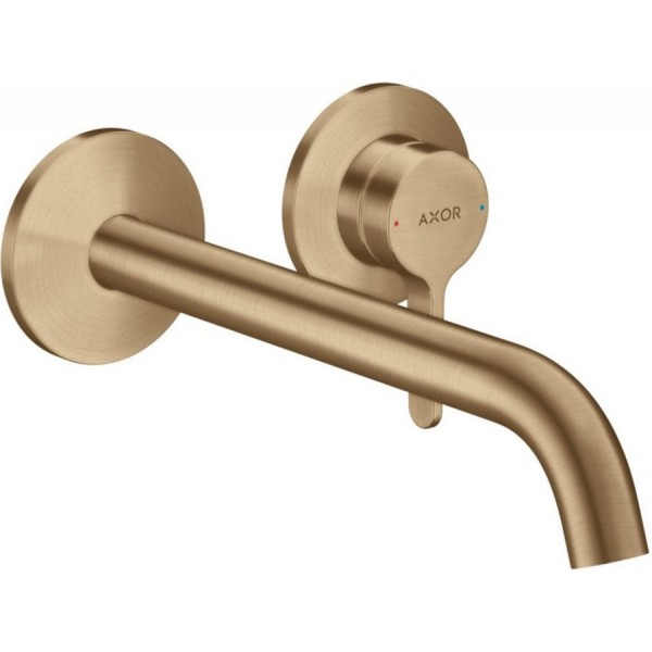 Wash basin tap Wall-mounted - external part 2 holes mixer With non-closing waste set, color: Bronze 22cm, brushed bronze material: Brass surface: Brushed Wall-mounted - external part