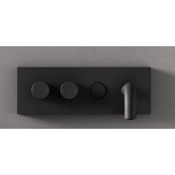 Μπαταρία νιπτήρος εντοιχιζόμενη - εξωτερικό μέρος αναμεικτική με πλακέτα χωρίς βαλβίδα, χρώμα: Μαύρο από ορείχαλκο με on/off push button & ρουξούνι δεξιά 20,7cm Black Matt επιφάνεια: Ματ Εντοιχιζόμενες εξωτερικό μέρος