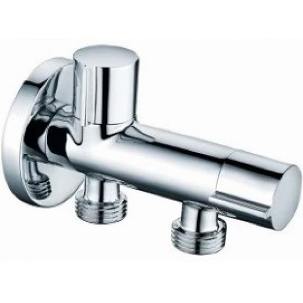 Διακόπτης 1/2” , διπλής παροχής, γωνιακός από ορείχαλκο, χρώμα: Χρωμέ επιφάνεια: Γυαλιστερή Διακόπτες, Κάνουλες