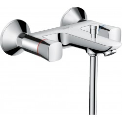 Bathtub tap Wall-mounted exposed material: Brass without hand shower, hose and holder dual-level mixer, color: Chrome surface: Glossy