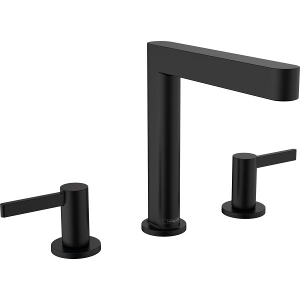 Wash basin tap Deck-mounted dual-level L size material: Brass With push-open waste set 160, color: Black surface: Matt Deck-mounted Wash basin tap Deck-mounted dual-level L size material: Brass With push-open waste set 160, color: Black surface: Matt Deck-mounted